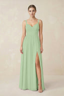 Sweetheart A - Line Chiffon Bridesmaid Dress with Slit in Sage - KissProm Bridesmaid Dresses