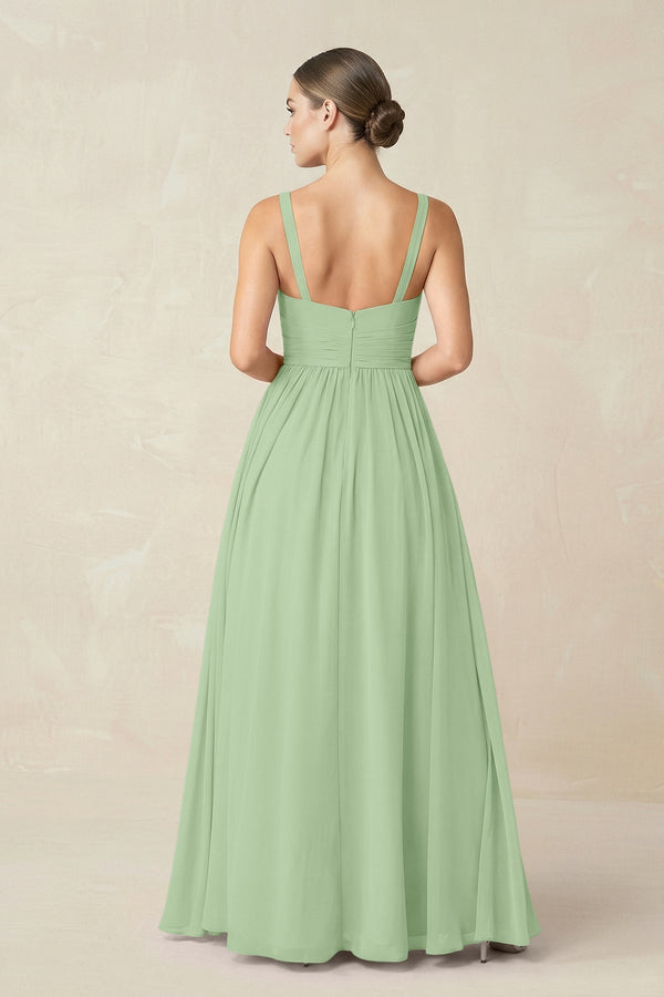 Sweetheart A - Line Chiffon Bridesmaid Dress with Slit in Sage - KissProm Bridesmaid Dresses