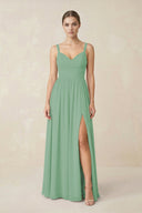 Sweetheart A - Line Chiffon Bridesmaid Dress with Slit in Sea Glass - KissProm Bridesmaid Dresses