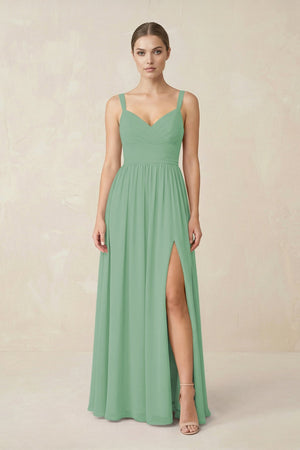 Sweetheart A - Line Chiffon Bridesmaid Dress with Slit in Sea Glass - KissProm Bridesmaid Dresses