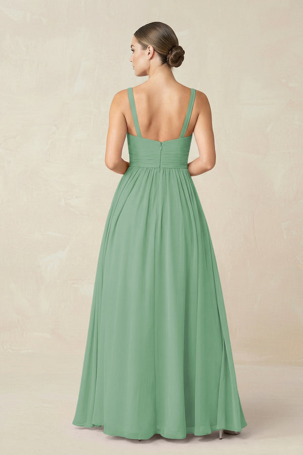 Sweetheart A - Line Chiffon Bridesmaid Dress with Slit in Sea Glass - KissProm Bridesmaid Dresses