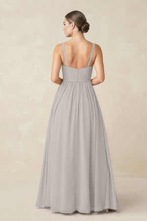Sweetheart A - Line Chiffon Bridesmaid Dress with Slit in Silver - KissProm Bridesmaid Dresses