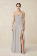 Sweetheart A - Line Chiffon Bridesmaid Dress with Slit in Silver - KissProm Bridesmaid Dresses