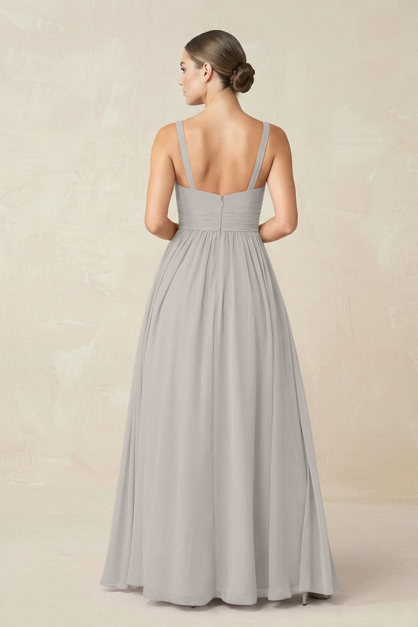 Sweetheart A - Line Chiffon Bridesmaid Dress with Slit in Silver - KissProm Bridesmaid Dresses
