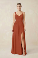Sweetheart A - Line Chiffon Bridesmaid Dress with Slit in Spice - KissProm Bridesmaid Dresses