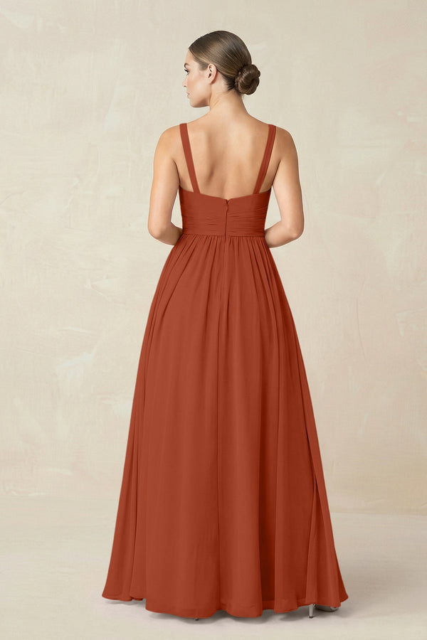 Sweetheart A - Line Chiffon Bridesmaid Dress with Slit in Spice - KissProm Bridesmaid Dresses