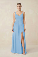 Sweetheart A - Line Chiffon Bridesmaid Dress with Slit in Steel Blue - KissProm Bridesmaid Dresses