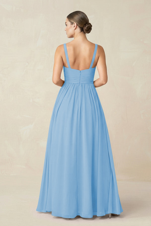 Sweetheart A - Line Chiffon Bridesmaid Dress with Slit in Steel Blue - KissProm Bridesmaid Dresses