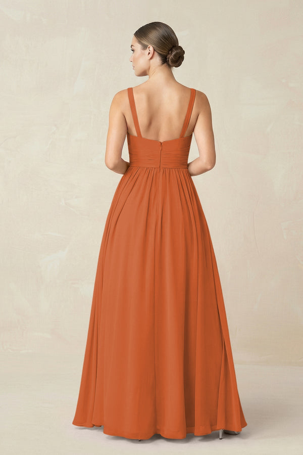 Sweetheart A - Line Chiffon Bridesmaid Dress with Slit in Terracotta - KissProm Bridesmaid Dresses