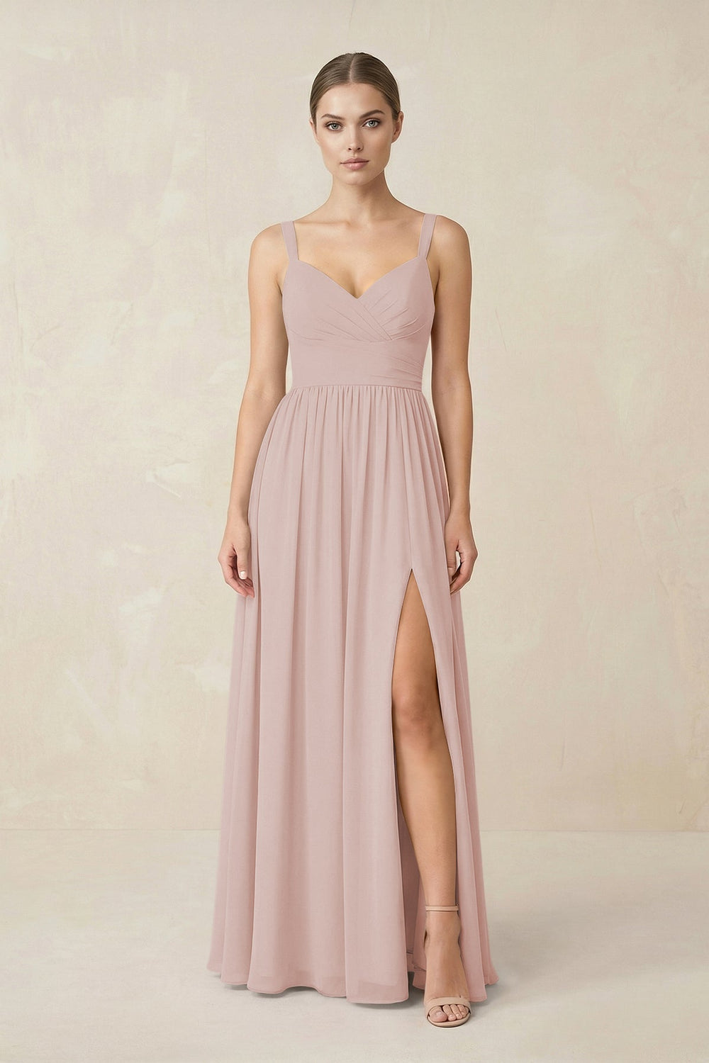 Sweetheart A - Line Chiffon Bridesmaid Dress with Slit in Toffee - KissProm Bridesmaid Dresses