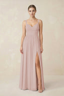 Sweetheart A - Line Chiffon Bridesmaid Dress with Slit in Toffee - KissProm Bridesmaid Dresses
