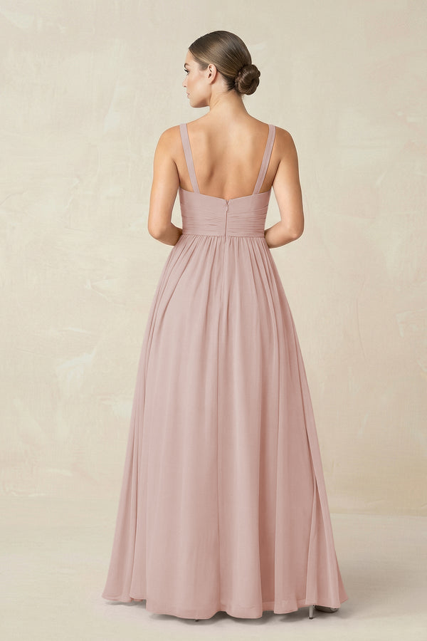 Sweetheart A - Line Chiffon Bridesmaid Dress with Slit in Toffee - KissProm Bridesmaid Dresses