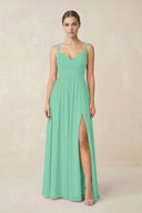 Sweetheart A - Line Chiffon Bridesmaid Dress with Slit in Turquoise - KissProm Bridesmaid Dresses