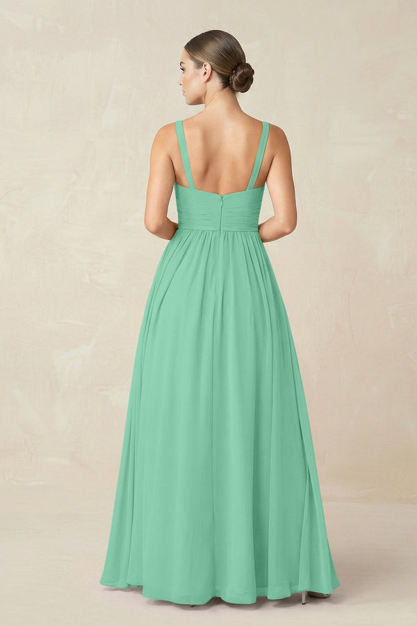 Sweetheart A - Line Chiffon Bridesmaid Dress with Slit in Turquoise - KissProm Bridesmaid Dresses