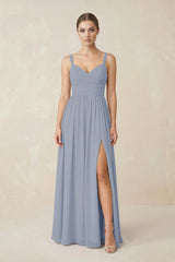 Sweetheart A - Line Chiffon Bridesmaid Dress with Slit in Twilight - KissProm Bridesmaid Dresses
