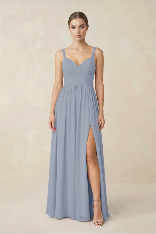 Sweetheart A - Line Chiffon Bridesmaid Dress with Slit in Twilight - KissProm Bridesmaid Dresses