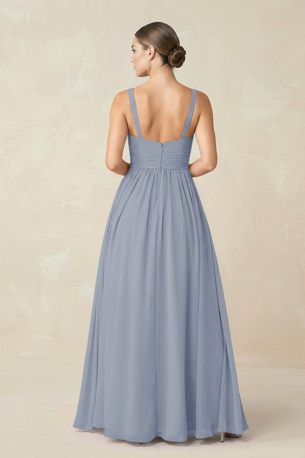 Sweetheart A - Line Chiffon Bridesmaid Dress with Slit in Twilight - KissProm Bridesmaid Dresses