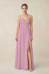 Sweetheart A - Line Chiffon Bridesmaid Dress with Slit in Vintage Mauve - KissProm Bridesmaid Dresses