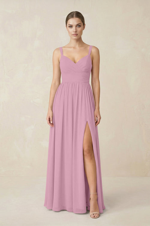Sweetheart A - Line Chiffon Bridesmaid Dress with Slit in Vintage Mauve - KissProm Bridesmaid Dresses