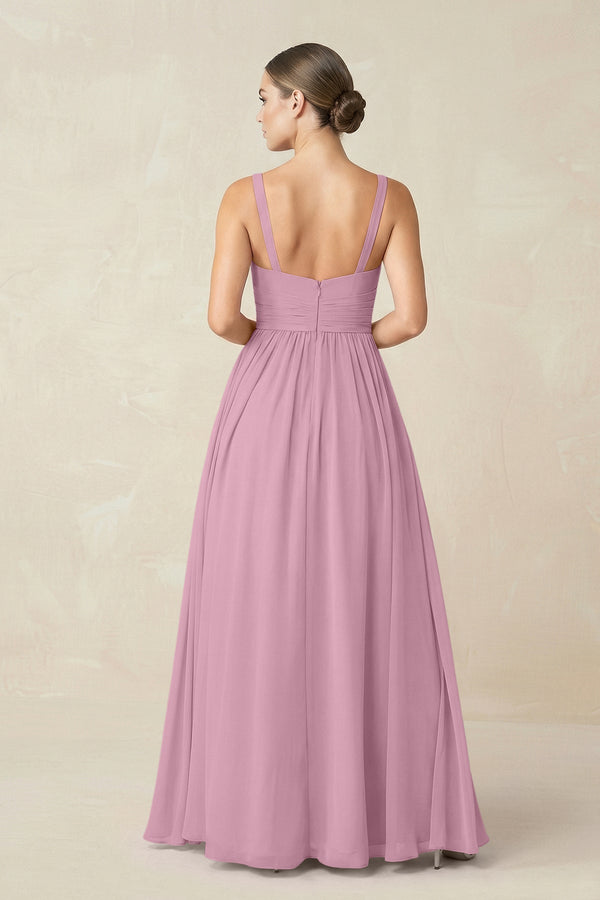 Sweetheart A - Line Chiffon Bridesmaid Dress with Slit in Vintage Mauve - KissProm Bridesmaid Dresses