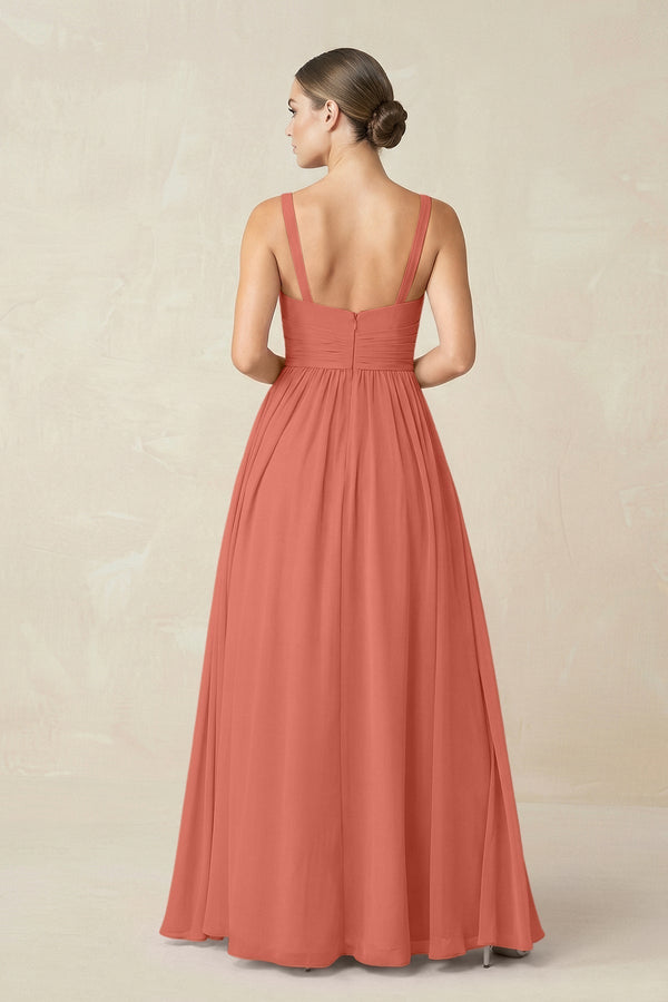 Sweetheart A - Line Chiffon Bridesmaid Dress with Slit in Wild Rose - KissProm Bridesmaid Dresses