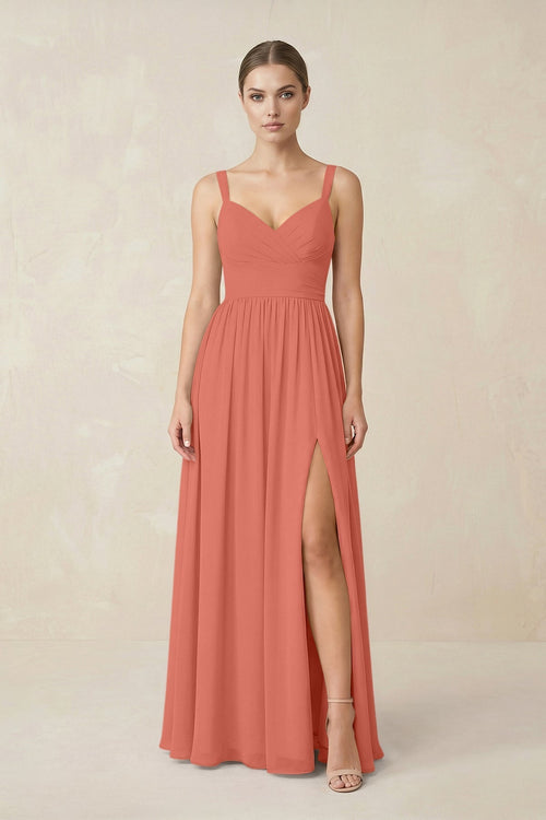 Sweetheart A - Line Chiffon Bridesmaid Dress with Slit in Wild Rose - KissProm Bridesmaid Dresses
