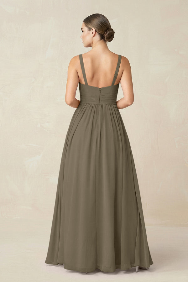 Sweetheart A - Line Chiffon Bridesmaid Dress with Slit in Willow Green - KissProm Bridesmaid Dresses