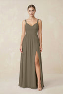 Sweetheart A - Line Chiffon Bridesmaid Dress with Slit in Willow Green - KissProm Bridesmaid Dresses