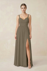Sweetheart A - Line Chiffon Bridesmaid Dress with Slit in Willow Green - KissProm Bridesmaid Dresses