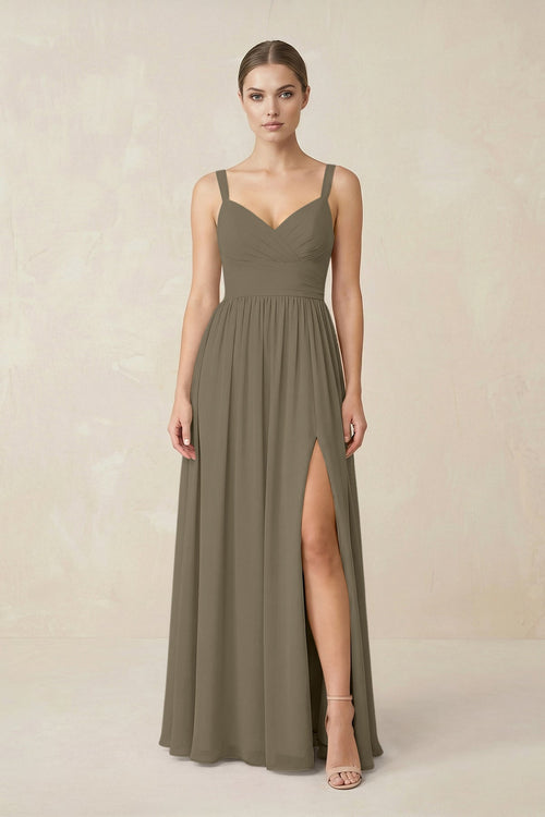 Sweetheart A - Line Chiffon Bridesmaid Dress with Slit in Willow Green - KissProm Bridesmaid Dresses