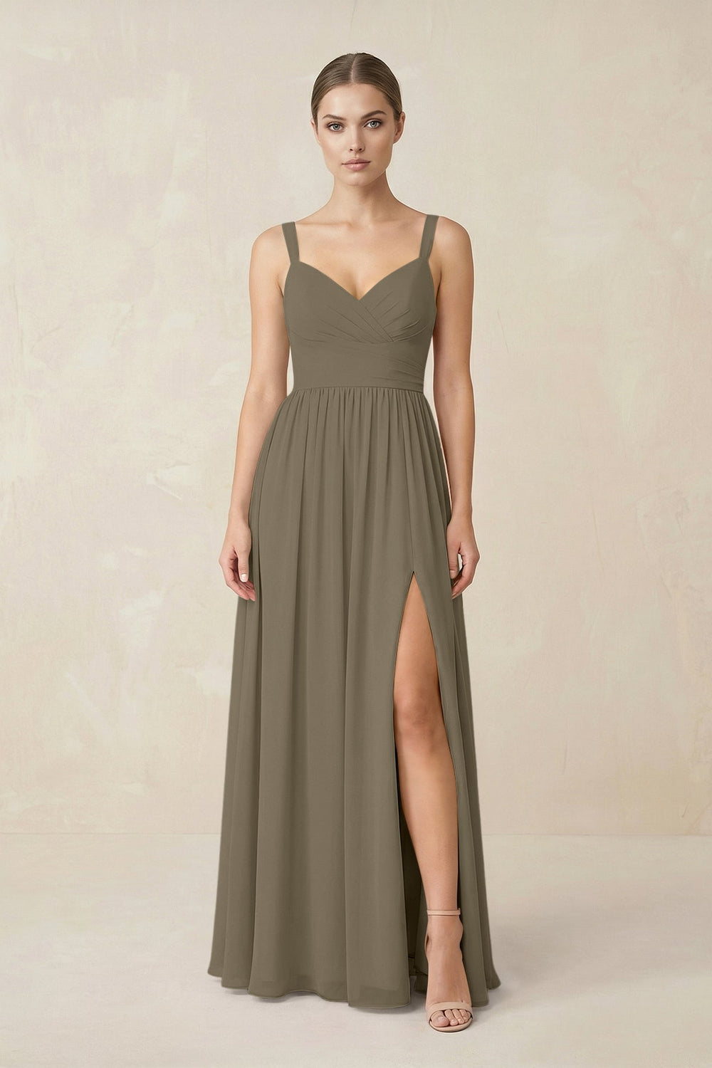 Sweetheart A - Line Chiffon Bridesmaid Dress with Slit in Willow Green - KissProm Bridesmaid Dresses