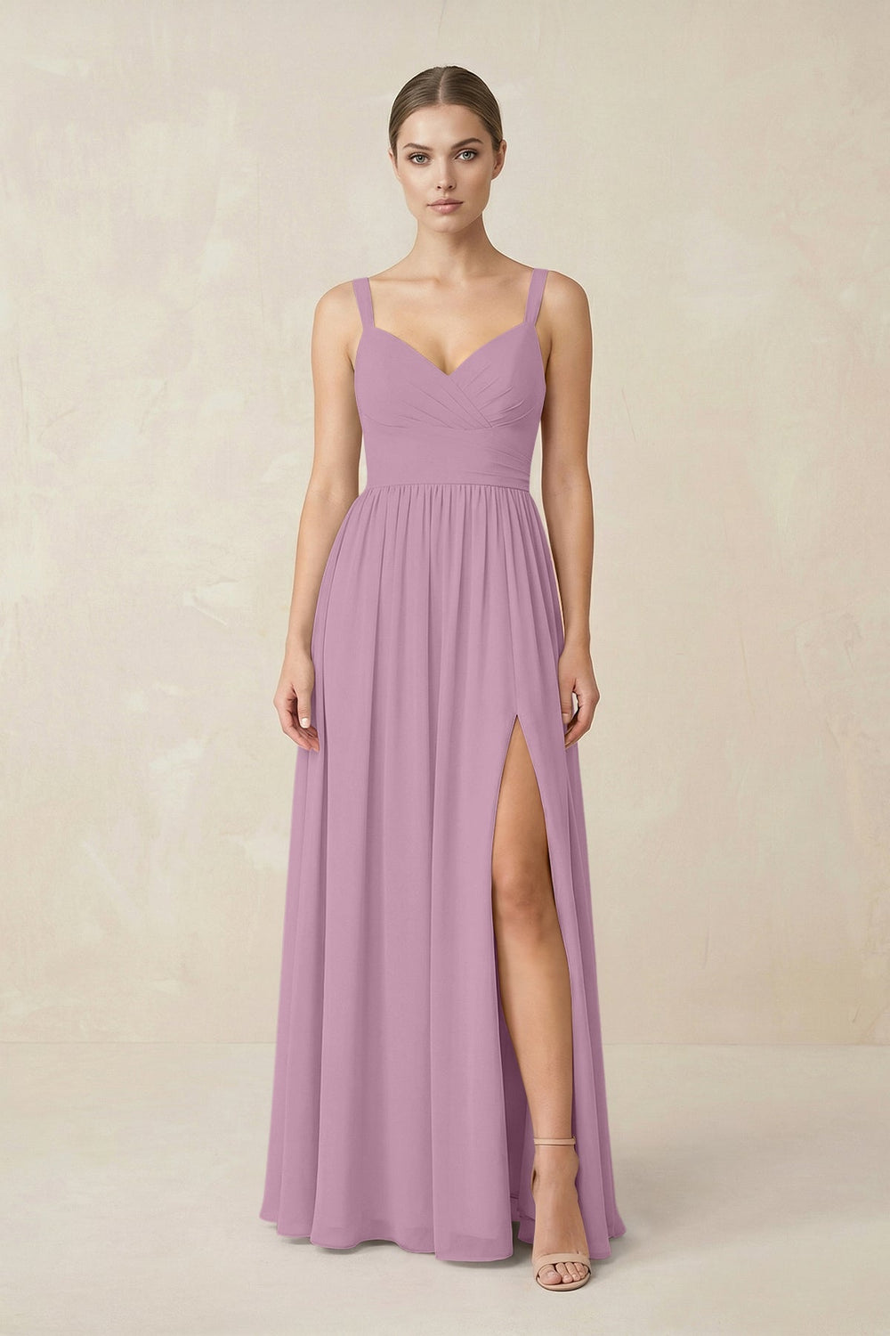 Sweetheart A - Line Chiffon Bridesmaid Dress with Slit in Wisteria - KissProm Bridesmaid Dresses