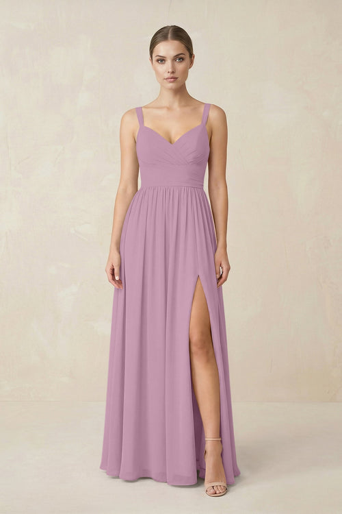 Sweetheart A - Line Chiffon Bridesmaid Dress with Slit in Wisteria - KissProm Bridesmaid Dresses