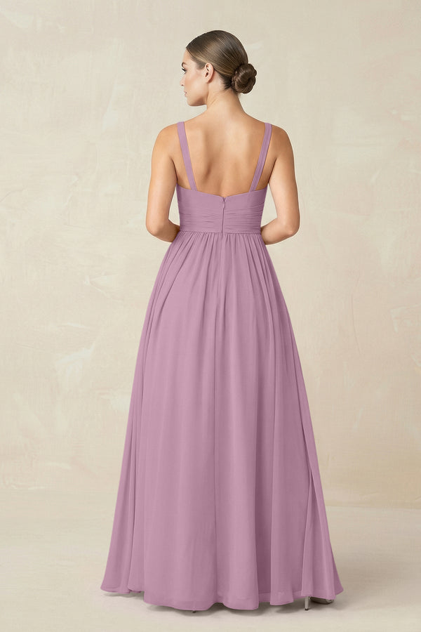 Sweetheart A - Line Chiffon Bridesmaid Dress with Slit in Wisteria - KissProm Bridesmaid Dresses
