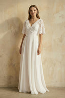 Sweetheart A-line Chiffon Dress With Half-sleeved Illusion Bodice