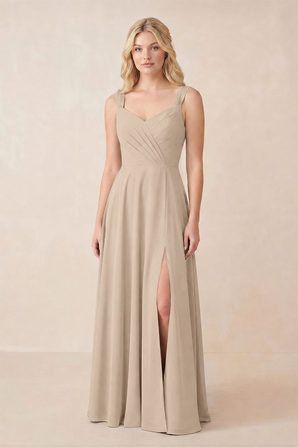 Sweetheart A-Line Chiffon Long Bridesmaid Dress in Almond