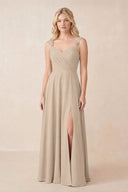 Sweetheart A-Line Chiffon Long Bridesmaid Dress in Almond