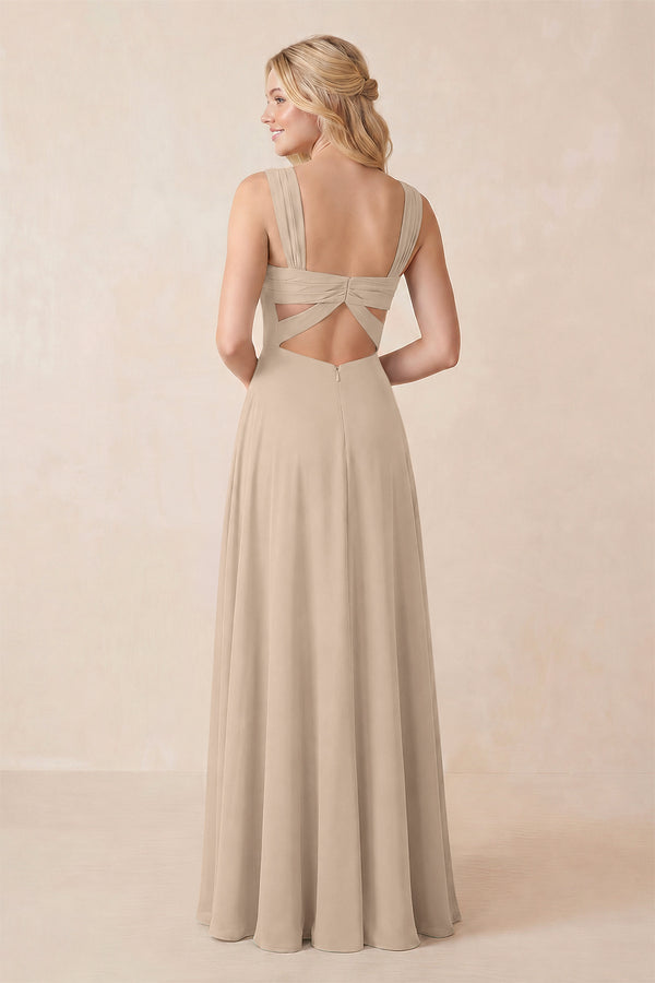 Sweetheart A-Line Chiffon Long Bridesmaid Dress in Almond