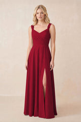 Sweetheart A-Line Chiffon Long Bridesmaid Dress in Berry