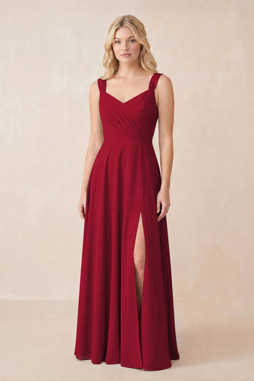 Sweetheart A-Line Chiffon Long Bridesmaid Dress in Berry