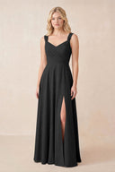Sweetheart A-Line Chiffon Long Bridesmaid Dress in Black