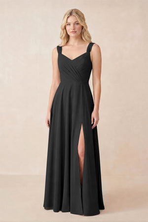 Sweetheart A-Line Chiffon Long Bridesmaid Dress in Black