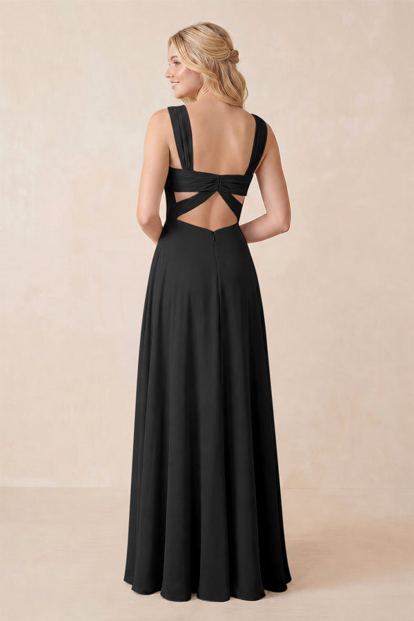 Sweetheart A-Line Chiffon Long Bridesmaid Dress in Black