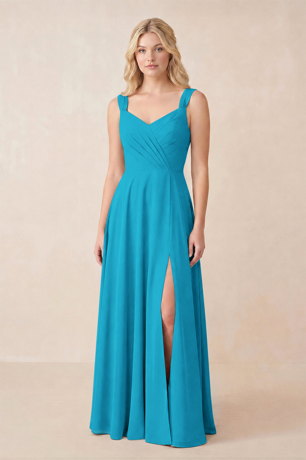 Sweetheart A-Line Chiffon Long Bridesmaid Dress in Blue Jay