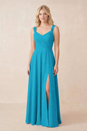 Sweetheart A-Line Chiffon Long Bridesmaid Dress in Blue Jay