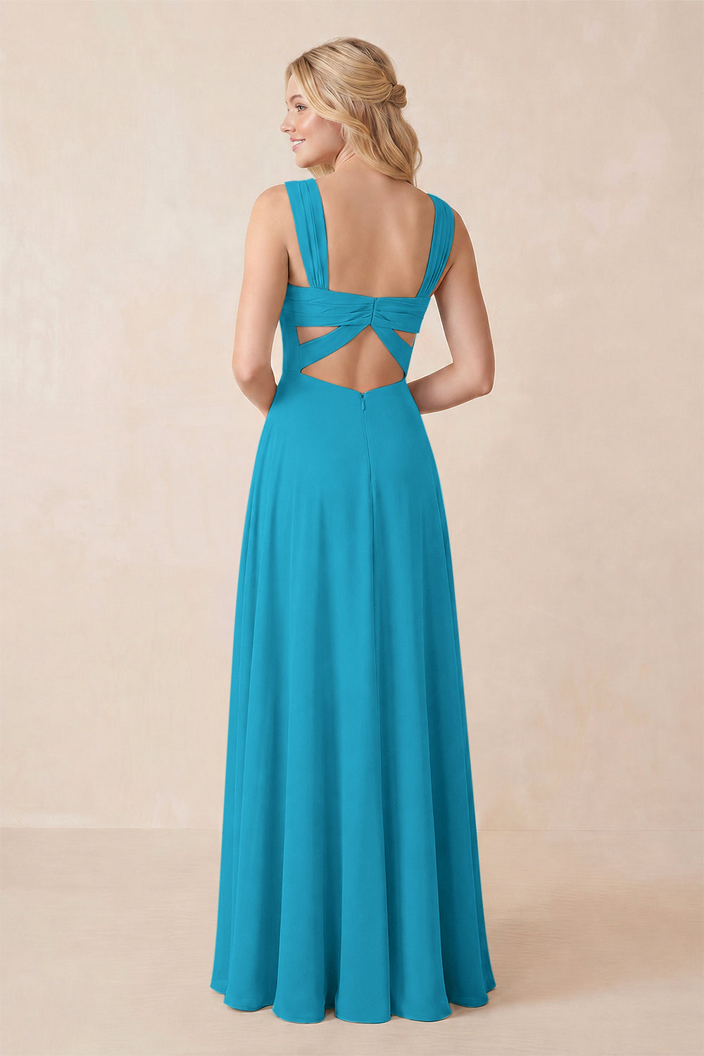 Sweetheart A-Line Chiffon Long Bridesmaid Dress in Blue Jay