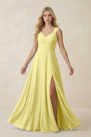 Sweetheart A - Line Chiffon Long Bridesmaid Dress in Buttercup - KissProm Bridesmaid Dresses