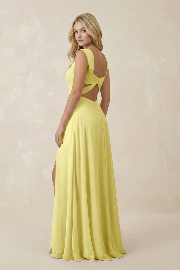 Sweetheart A - Line Chiffon Long Bridesmaid Dress in Buttercup - KissProm Bridesmaid Dresses