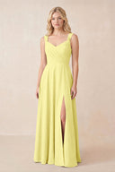 Sweetheart A-Line Chiffon Long Bridesmaid Dress in Buttercup