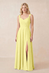 Sweetheart A-Line Chiffon Long Bridesmaid Dress in Buttercup